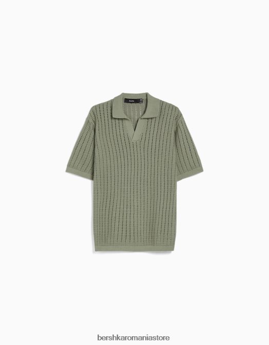 Bershka bărbați polo cu mânecă scurtă din tricot texturat verde Z86D2800 îmbrăcăminte