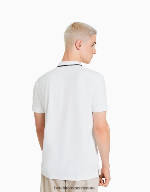 Bershka bărbați polo cu mânecă scurtă în dungi alb Z86D2680 îmbrăcăminte