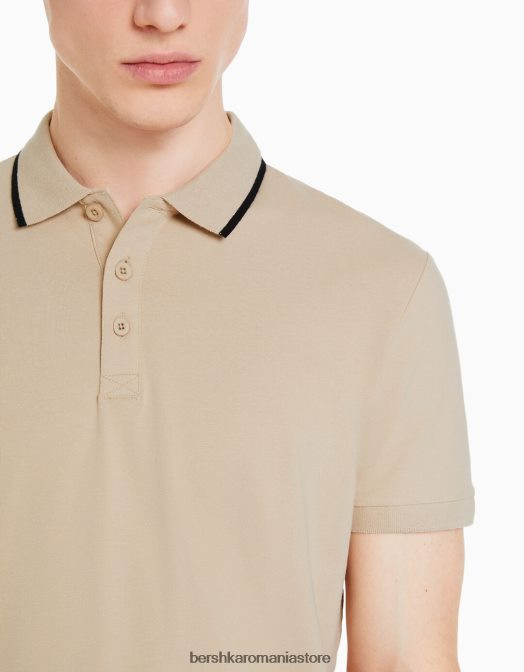 Bershka bărbați polo cu mânecă scurtă în dungi cămilă Z86D2679 îmbrăcăminte