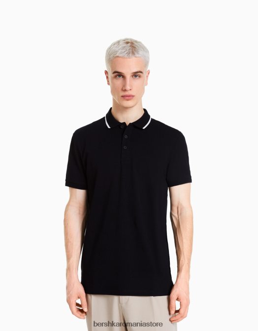 Bershka bărbați polo cu mânecă scurtă în dungi negru Z86D2678 îmbrăcăminte