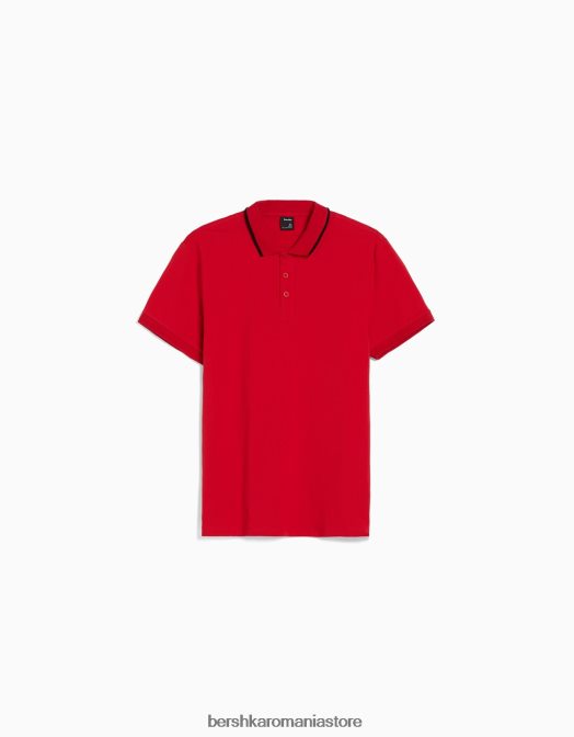 Bershka bărbați polo cu mânecă scurtă în dungi roșu Z86D2681 îmbrăcăminte