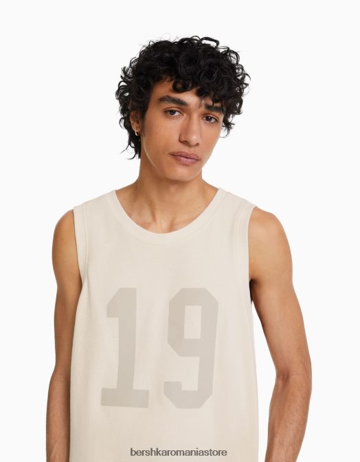 Bershka bărbați top cu bretele imprimat aproape alb Z86D2708 îmbrăcăminte