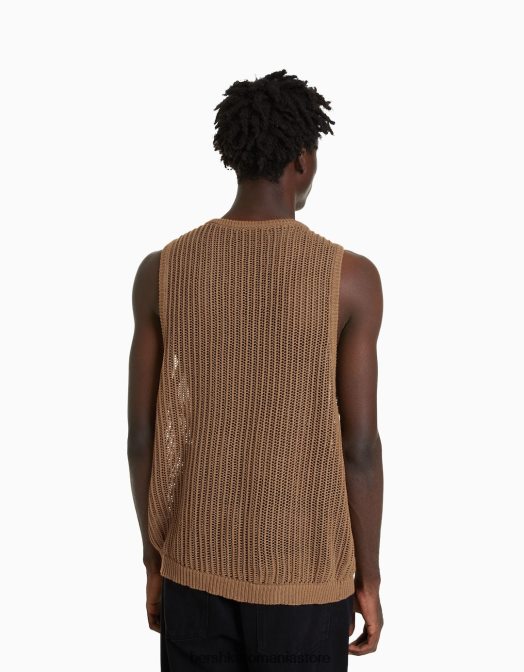 Bershka bărbați top din plasă fără mâneci cămilă Z86D2830 îmbrăcăminte