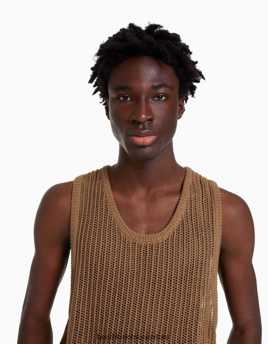 Bershka bărbați top din plasă fără mâneci cămilă Z86D2830 îmbrăcăminte