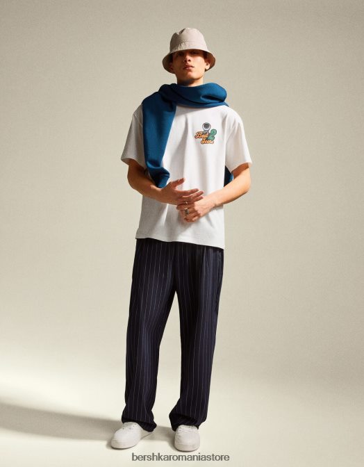 Bershka bărbați tricou boxy cu maneca scurta aproape alb Z86D2847 îmbrăcăminte