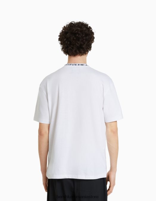 Bershka bărbați tricou boxy cu maneca scurta, cu gat imprimat alb Z86D2716 îmbrăcăminte