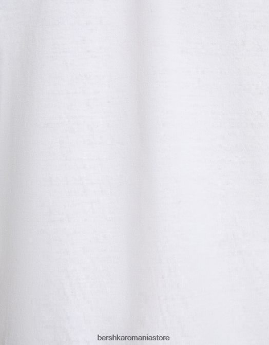 Bershka bărbați tricou boxy cu maneca scurta, cu gat imprimat alb Z86D2716 îmbrăcăminte