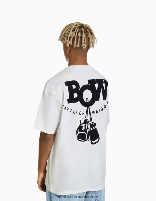 Bershka bărbați tricou boxy cu maneca scurta cu imprimeu box alb Z86D2707 îmbrăcăminte
