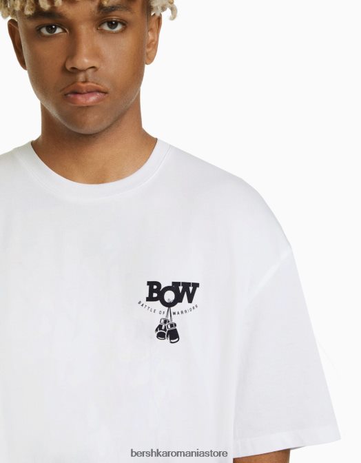 Bershka bărbați tricou boxy cu maneca scurta cu imprimeu box alb Z86D2707 îmbrăcăminte