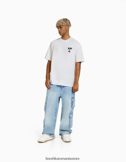 Bershka bărbați tricou boxy cu maneca scurta cu imprimeu box alb Z86D2707 îmbrăcăminte