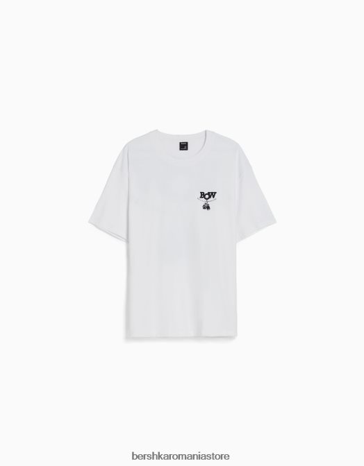 Bershka bărbați tricou boxy cu maneca scurta cu imprimeu box alb Z86D2707 îmbrăcăminte