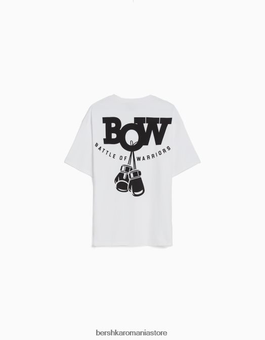 Bershka bărbați tricou boxy cu maneca scurta cu imprimeu box alb Z86D2707 îmbrăcăminte