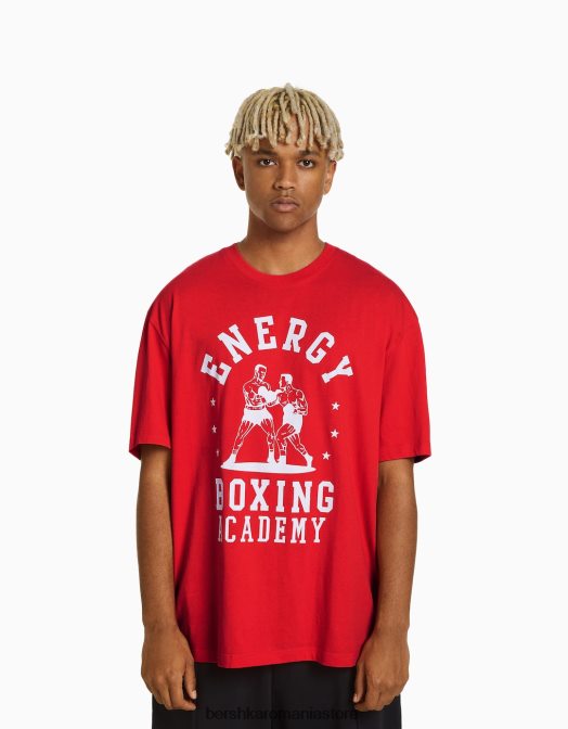 Bershka bărbați tricou boxy cu maneca scurta cu imprimeu box roșu Z86D2706 îmbrăcăminte