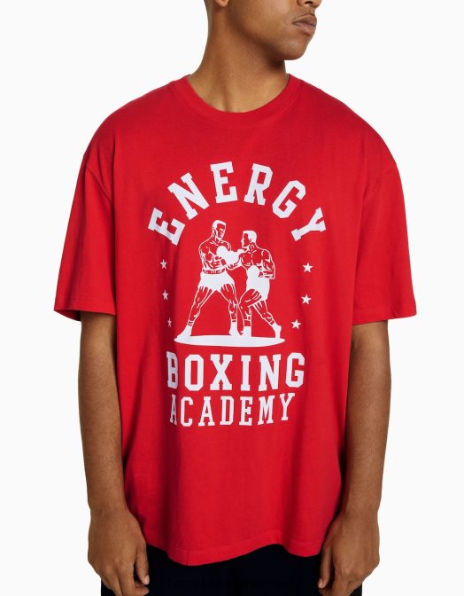 Bershka bărbați tricou boxy cu maneca scurta cu imprimeu box roșu Z86D2706 îmbrăcăminte