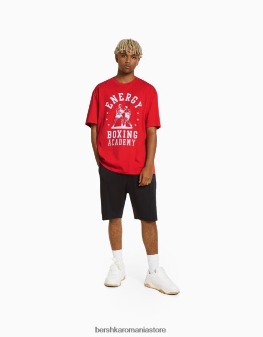 Bershka bărbați tricou boxy cu maneca scurta cu imprimeu box roșu Z86D2706 îmbrăcăminte
