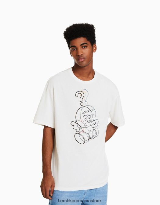 Bershka bărbați tricou boxy cu maneca scurta cu imprimeu folie alb Z86D2753 îmbrăcăminte