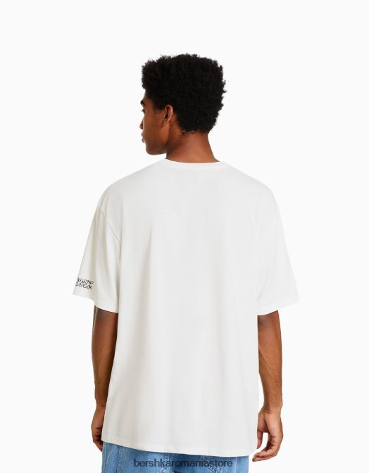 Bershka bărbați tricou boxy cu maneca scurta cu imprimeu folie alb Z86D2753 îmbrăcăminte