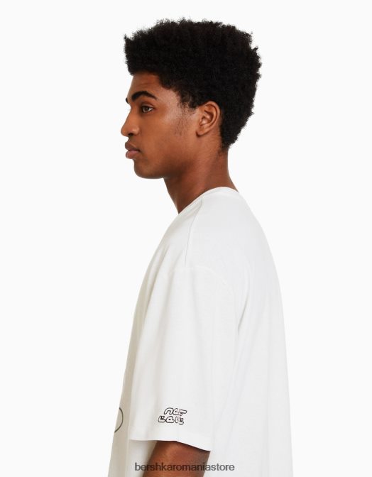 Bershka bărbați tricou boxy cu maneca scurta cu imprimeu folie alb Z86D2753 îmbrăcăminte