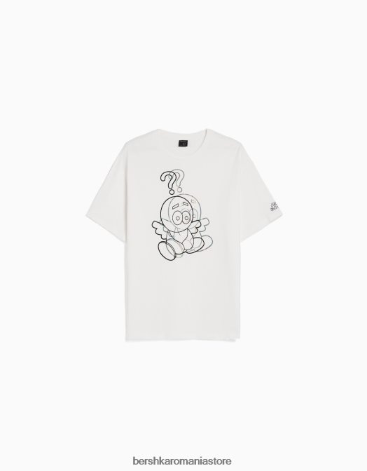 Bershka bărbați tricou boxy cu maneca scurta cu imprimeu folie alb Z86D2753 îmbrăcăminte