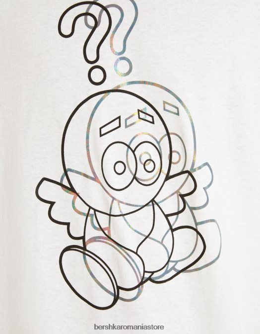 Bershka bărbați tricou boxy cu maneca scurta cu imprimeu folie alb Z86D2753 îmbrăcăminte