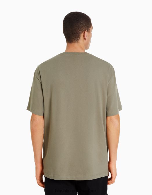 Bershka bărbați tricou boxy cu maneca scurta cu imprimeu kaki Z86D2833 îmbrăcăminte