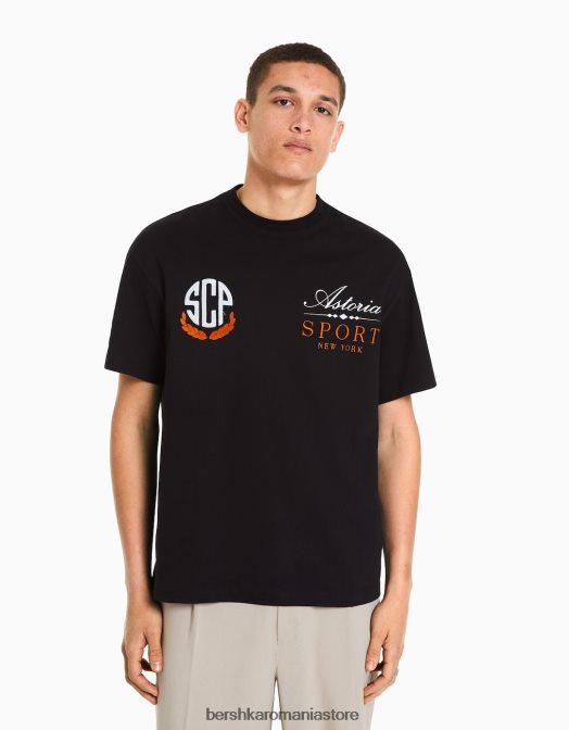 Bershka bărbați tricou boxy cu maneca scurta negru Z86D2848 îmbrăcăminte