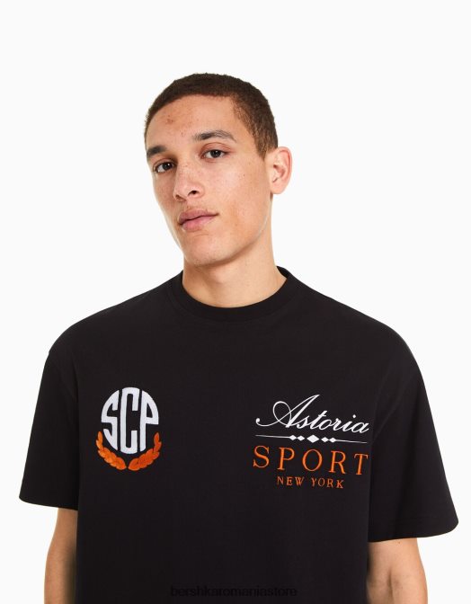 Bershka bărbați tricou boxy cu maneca scurta negru Z86D2848 îmbrăcăminte