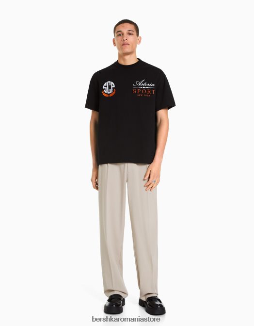 Bershka bărbați tricou boxy cu maneca scurta negru Z86D2848 îmbrăcăminte