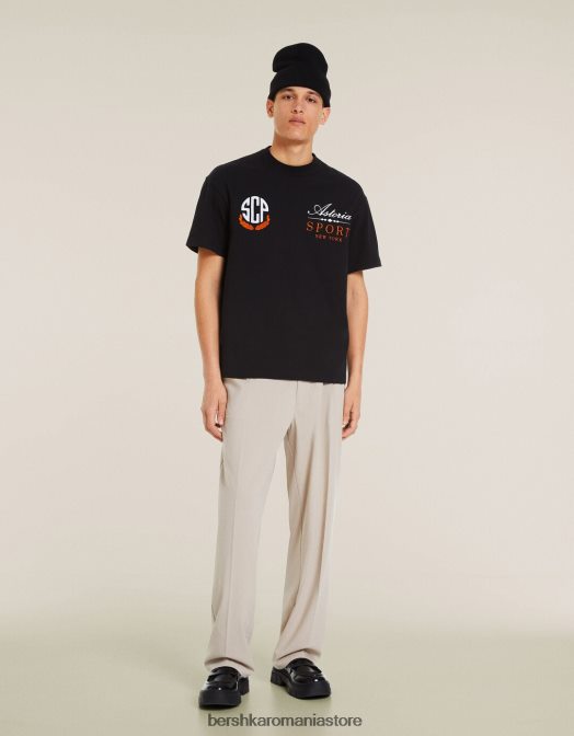 Bershka bărbați tricou boxy cu maneca scurta negru Z86D2848 îmbrăcăminte