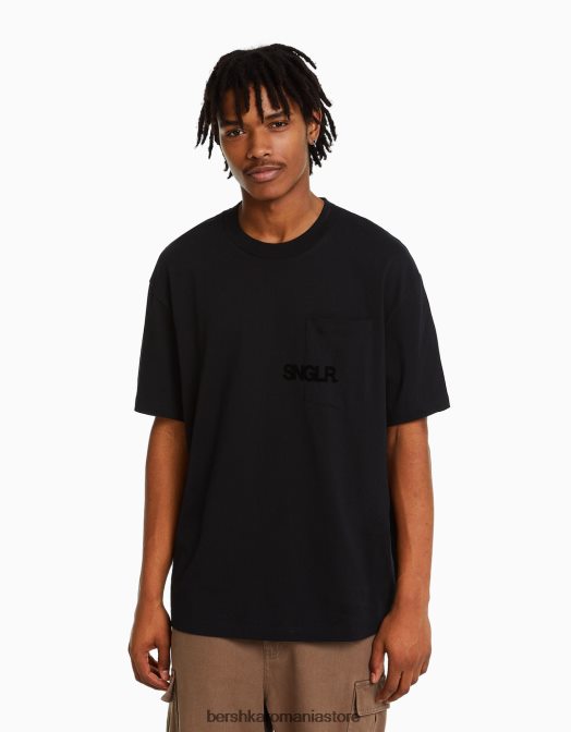 Bershka bărbați tricou boxy cu maneca scurta si buzunar negru Z86D2657 îmbrăcăminte
