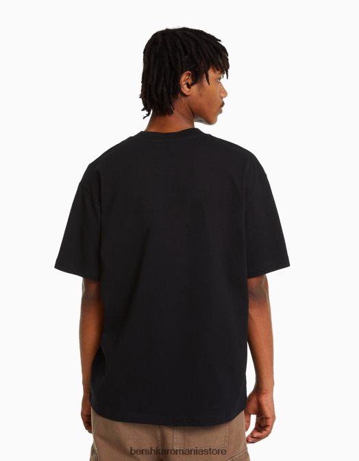 Bershka bărbați tricou boxy cu maneca scurta si buzunar negru Z86D2657 îmbrăcăminte
