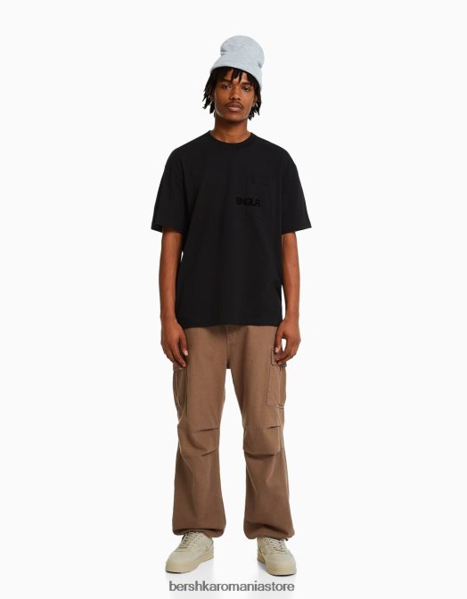 Bershka bărbați tricou boxy cu maneca scurta si buzunar negru Z86D2657 îmbrăcăminte