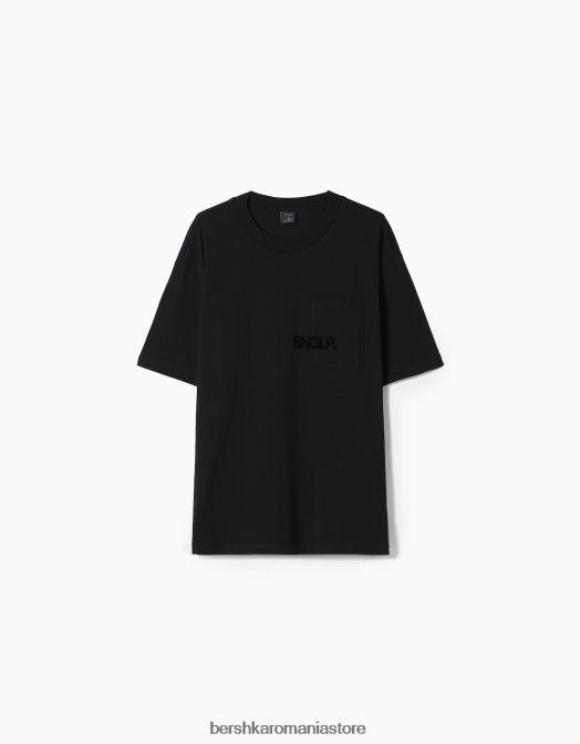 Bershka bărbați tricou boxy cu maneca scurta si buzunar negru Z86D2657 îmbrăcăminte
