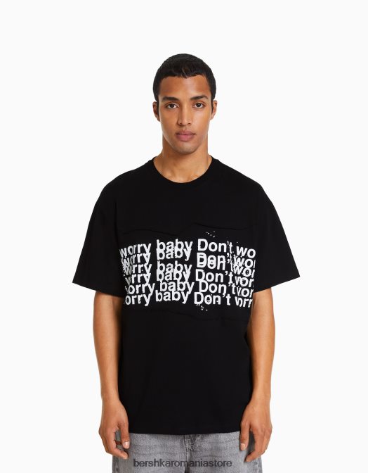 Bershka bărbați tricou boxy-fit cu maneca scurta cu petice negru Z86D2841 îmbrăcăminte