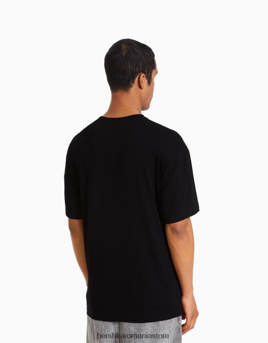 Bershka bărbați tricou boxy-fit cu maneca scurta cu petice negru Z86D2841 îmbrăcăminte