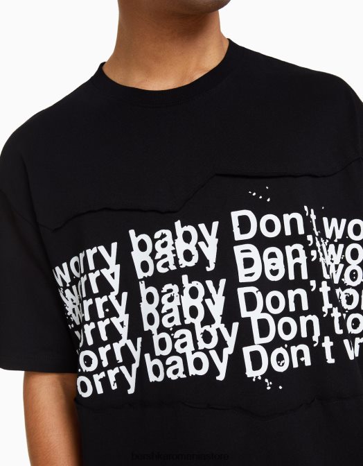 Bershka bărbați tricou boxy-fit cu maneca scurta cu petice negru Z86D2841 îmbrăcăminte