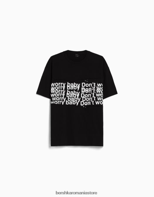 Bershka bărbați tricou boxy-fit cu maneca scurta cu petice negru Z86D2841 îmbrăcăminte