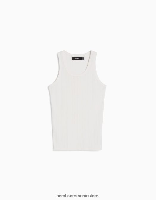 Bershka bărbați tricou cu bretele din tricot pointelle alb Z86D2839 îmbrăcăminte