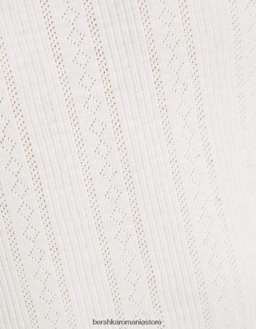 Bershka bărbați tricou cu bretele din tricot pointelle alb Z86D2839 îmbrăcăminte