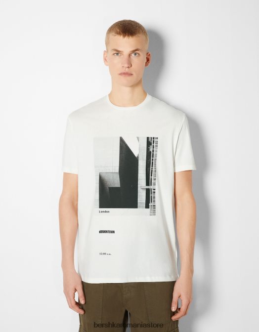 Bershka bărbați tricou cu imprimeu fotografic cu maneca scurta alb Z86D2769 îmbrăcăminte
