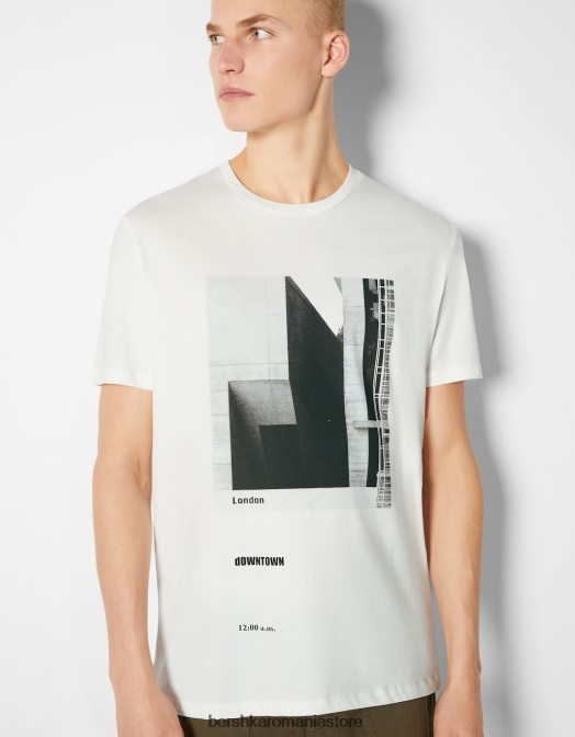 Bershka bărbați tricou cu imprimeu fotografic cu maneca scurta alb Z86D2769 îmbrăcăminte