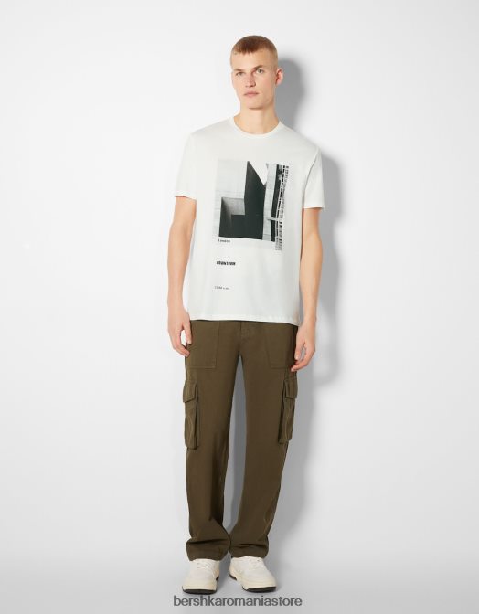 Bershka bărbați tricou cu imprimeu fotografic cu maneca scurta alb Z86D2769 îmbrăcăminte