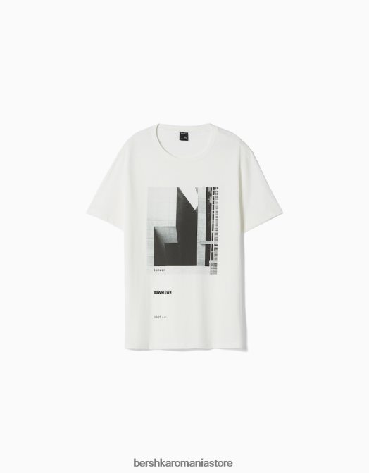 Bershka bărbați tricou cu imprimeu fotografic cu maneca scurta alb Z86D2769 îmbrăcăminte