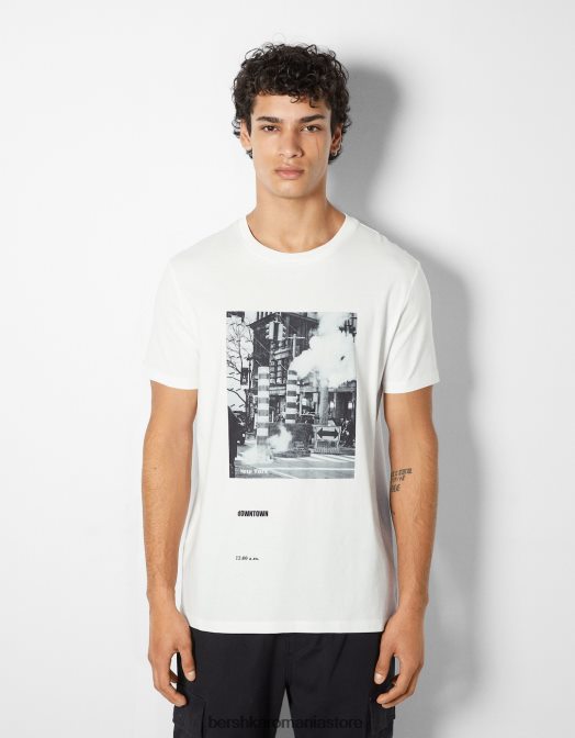 Bershka bărbați tricou cu imprimeu fotografic cu maneca scurta aproape alb Z86D2674 îmbrăcăminte