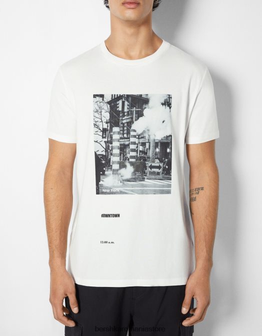 Bershka bărbați tricou cu imprimeu fotografic cu maneca scurta aproape alb Z86D2674 îmbrăcăminte