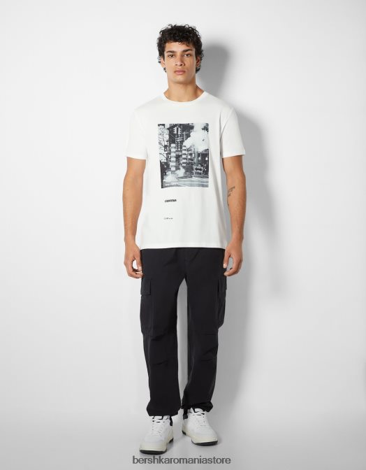 Bershka bărbați tricou cu imprimeu fotografic cu maneca scurta aproape alb Z86D2674 îmbrăcăminte