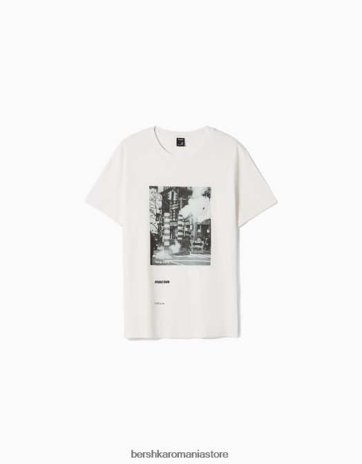 Bershka bărbați tricou cu imprimeu fotografic cu maneca scurta aproape alb Z86D2674 îmbrăcăminte