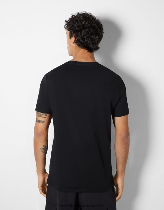 Bershka bărbați tricou cu imprimeu fotografic cu maneca scurta negru Z86D2675 îmbrăcăminte
