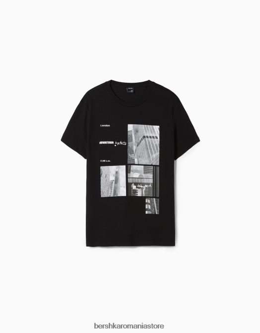 Bershka bărbați tricou cu imprimeu fotografic cu maneca scurta negru Z86D2675 îmbrăcăminte