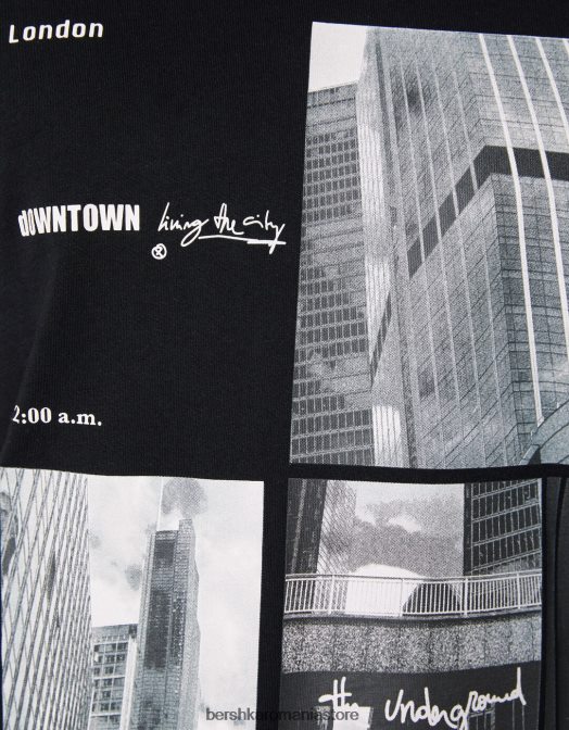 Bershka bărbați tricou cu imprimeu fotografic cu maneca scurta negru Z86D2675 îmbrăcăminte